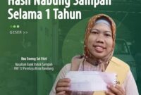 Ibu Eneng Sri Fitri. Berkat kebiasaannya melaksanakan Kang Pisman, Eneng kini memiliki tabungan di Bank Sampah Induk RW 12 Pasirlayu. Bahkan ia bisa menarik tabungannya hingga Rp4 juta.