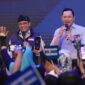 Bacapres Anies Baswedan dan Ketum Demokrat AHY saat hadir dalam kegiatan dialog rakyat, di Bandung. Minggu (6/8/2023)