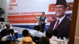 Bacapres Anies Baswedan saat memberikan pemaparan di acara ngariung 1000 alumni ITB, minggu (1/10/2023)