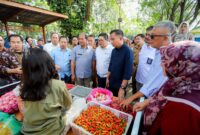 Kepala Dinas Ketahanan Pangan dan Pertanian (DKPP) Kota Bandung Gin Gin Ginanjar saat meninjau harga cabai rawit di pasar 