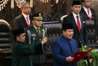 Prabowo Subianto saat melakukan ucap janji sebagai presiden Republik Indonesia 2024-2029