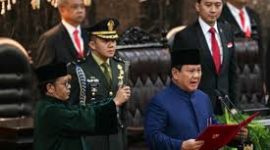 Prabowo Subianto saat melakukan ucap janji sebagai presiden Republik Indonesia 2024-2029