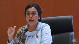 oto: Menteri Keuangan Sri Mulyani dalam konferensi pers RAPBN & Nota Keuangan Tahun Anggaran 2026 di Aula Chakti Budhi Bhakti (CBB),  Kantor Pusat Direktorat Jenderal Pajak, Jakarta, Jumat, (15/8/2025). CNBC Indonesia/Muhammad Sabki)