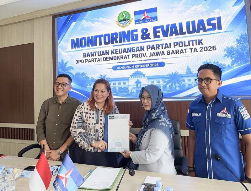 Bakesbangpol Jabar Evaluasi Bantuan Keuangan Parpol, Demokrat Jabar Tegaskan Komitmen Transparansi. Arcamanik, Senin (6/10/2026). 